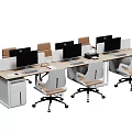 Modern Office Desk Setup With Multiple Workstations Computer Monitors And Ergonomic Chairs 3d model