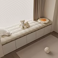 Cozy Window Bench With Stuffed Animals Cushioned Surface And Storage Drawers 3d model
