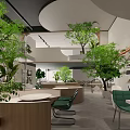 Serene Cafe Space With Lush Greenery Outdoor Seating And Natural Light