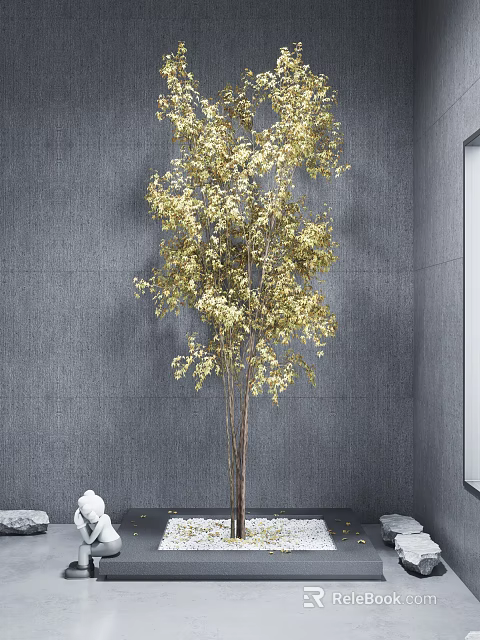 Golden Leaf Arbor in Indoor Space with Gray Textured Wall and White Decorative Element 3d model 