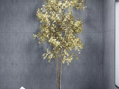 Golden Leaf Arbor in Indoor Space with Gray Textured Wall and White Decorative Element 3d model