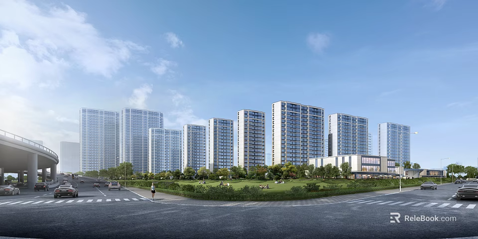Modern High Rise Residential Buildings With Green Landscape And Surrounding Roads 3d model 