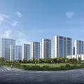 Modern High Rise Residential Buildings With Green Landscape And Surrounding Roads