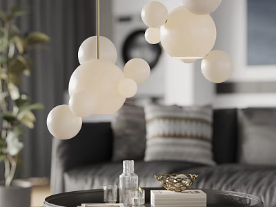 Modern Living Room Decorative Pendant Light With Multiple White Spherical Globes 3d model