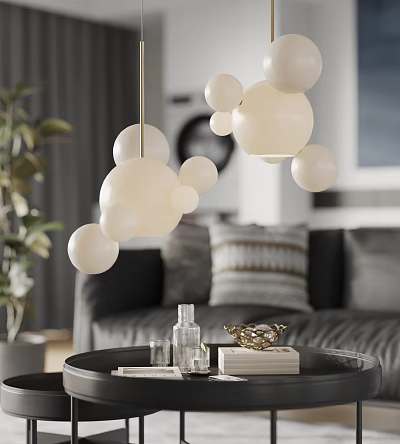 Modern Living Room Decorative Pendant Light With Multiple White Spherical Globes 3d model