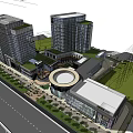 Modern Office Complex With Green Rooftops Central Plaza And Landscaped Areas