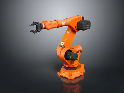 Orange Industrial Robot Arm With Mechanical Gripper Black Joints And Sturdy Base 3d model