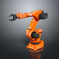 Orange Industrial Robot Arm With Mechanical Gripper Black Joints And Sturdy Base