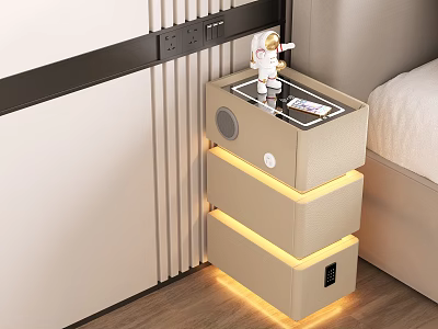 Modern Smart Nightstand With Wireless Charging Ambient LED Light Bluetooth Speaker And Large Storage Drawers 3d model