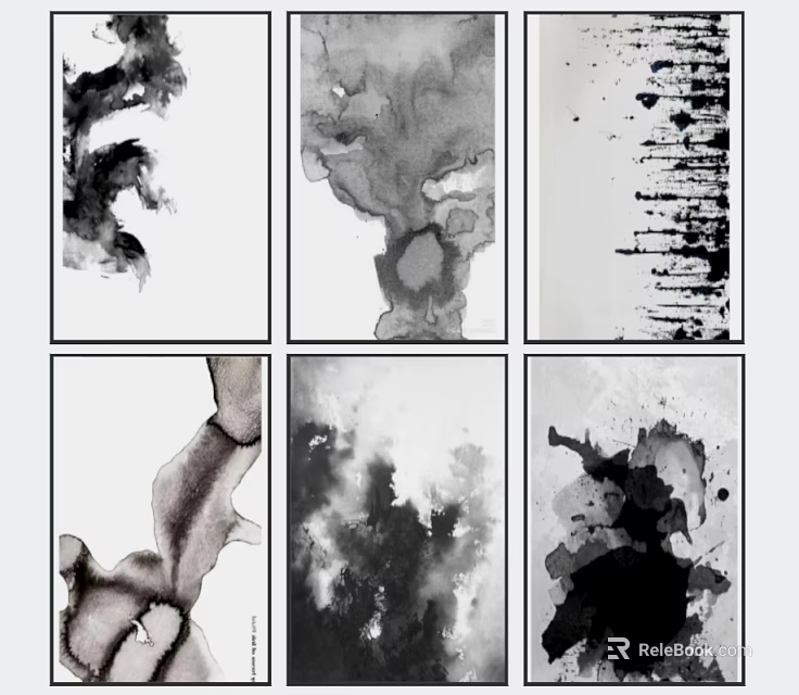 Abstract Black and White Ink Paintings with Artistic Brush Strokes and Patterns 3d model 