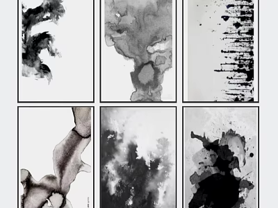 Abstract Black and White Ink Paintings with Artistic Brush Strokes and Patterns 3d model
