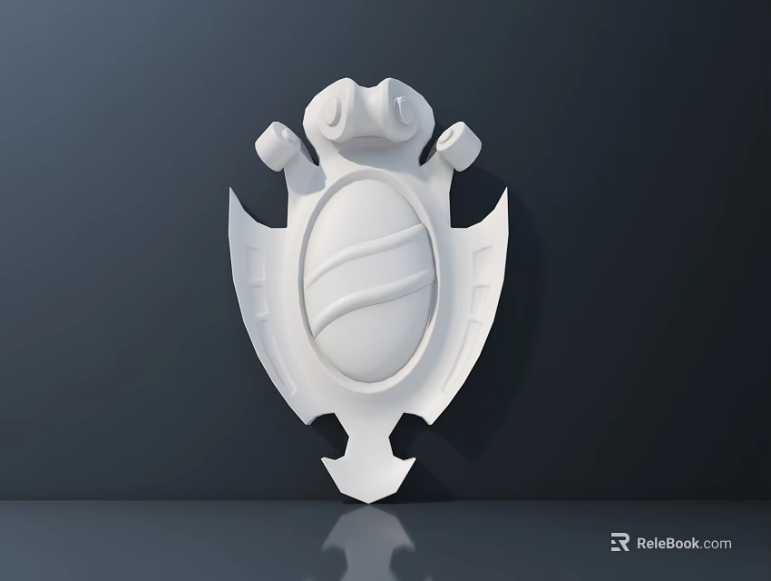 Intricate White Carved Shield Design With Ornate Patterns On Dark Background 3d model