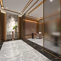 Luxurious SPA Sauna Interior With Marble Floors Gold Accents Textured Wall And Green Plants