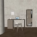 Modern Desk and Chair Combination Floor Bookcase Computer Headset Book Desk Leisure Chair 3d model