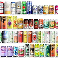 Variety of Canned Beverages With Different Brands Colorful Cans And Assorted Flavors