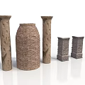 Ancient Brick Structures Including Columns And Decorative Vessels In Various Sizes 3d model