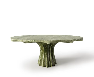 Elegant Modern Dining Table With Green Marble Top And Fluted Pedestal Base 3d model