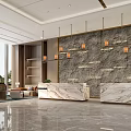Elegant Spacious Modern Hotel Lobby With Marble Reception Counters And Comfortable Upscale Lounge Seating