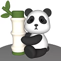 Cute Panda Shaped Table Lamp With Green Bamboo Leaf And White Body Design
