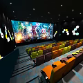 Modern Cinema Hall Interior With Colorful Seats And Ambient Lighting