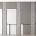 Modern Hinged Doors Featuring Wooden Frames Glass Inserts And Gray Panels 3d model