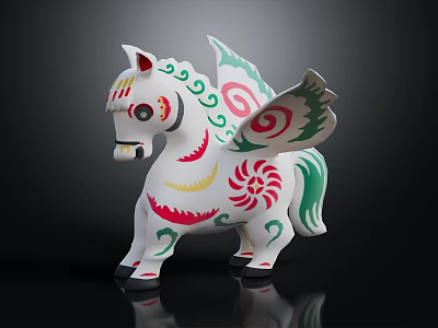 Winged Decorative Pony Figurine With Colorful Swirl Patterns For Home Furniture 3d model