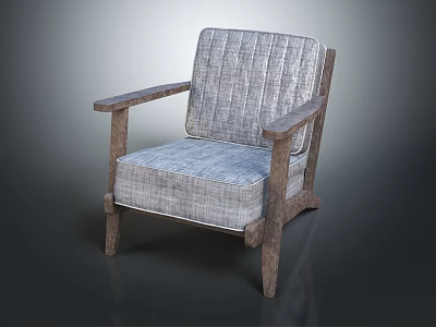 Single Sofa with Wooden Armrests and Light Gray Upholstered Fabric Modern Comfortable Living Room Furniture 3d model