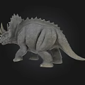 Gray Triceratops Dinosaur Model With Frill Horns On Black Background