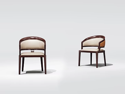 Set of Two Modern Minimalist Dining Chairs With Dark Wooden Frame And Light Cushion 3d model