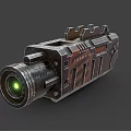 Futuristic Mechanical Device With Metal Structure And Green Glowing Lens Design