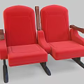 Comfortable Two Red Upholstered Public Theater Chairs With Wooden Armrests