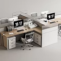 Modern Partitioned Office Desks With Workstations Mac Computers Chairs Drawers And Numbers 16 17 3d model