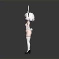 Cute Anime Game Character With Rabbit Ears White Bodysuit Thigh High Socks Red Bow Tie
