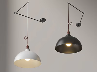 Modern Minimalist Black And White Pendant Lights With Metal Arms And Illuminated Dome Shades 3d model