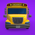 Yellow School Bus Exterior With Stop Sign Headlights And Purple Background