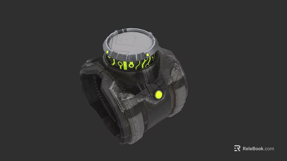 Futuristic Mechanical Device With Metallic Texture And Yellow Digital Elements 3d model 