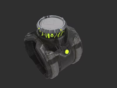 Futuristic Mechanical Device With Metallic Texture And Yellow Digital Elements 3d model
