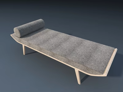 Minimalist Gray Upholstered Daybed With Wooden Legs And Rolled Pillow 3d model