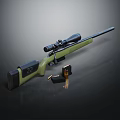 Green and Black Sniper Rifle with Scope and Bullets Near Magazine on Dark Background