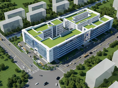 Modern Industrial Plant With Green Roof And Multi Story Structure Surrounded By Greenery 3d model