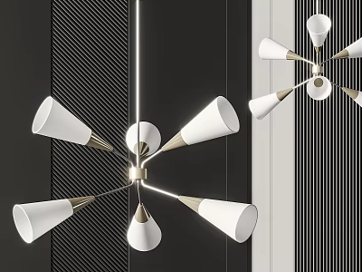 Modern Minimalist Chandelier Design With White Shades And Metallic Multi Arm Structure 3d model