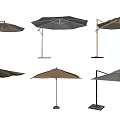 Various Stylish Sunshade Umbrellas With Different Stands And Neutral Tones