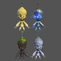 Colorful Cartoon Characters And Creatures With Green Sprouts On Heads And Unique Designs