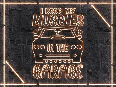 Neon Light Fixture Set With Garage Themed Text Car Design And Heart Accents 3d model