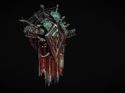 Ornate Gothic Decorative Ornament Set With Metallic Intricate Design And Green Dangling Accents 3d model