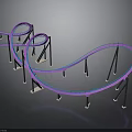 Curved Sculptural Track Structure With Purple Blue Rails And Black Supports