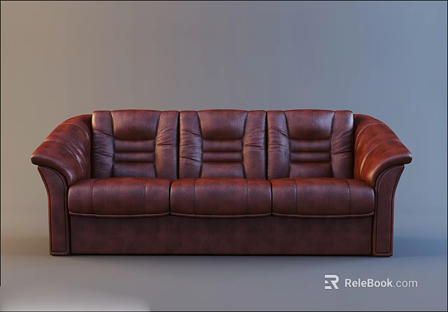 Brown Leather Three Seater Sofa With Tufted Back Armrests And Classic Design 3d model