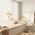 Cozy White Room Window Bench With Plush Pillows Sunflowers And Decorative Items