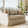Cozy Living Room Interior With Beige Sofa Large Window Green Plant And Children Toys
