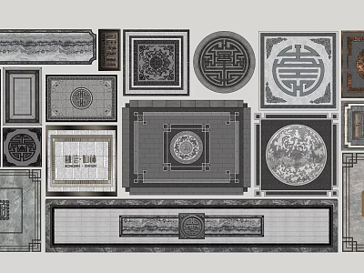 Traditional Chinese Style Floor Tiles With Various Patterned Designs And Shapes 3d model
